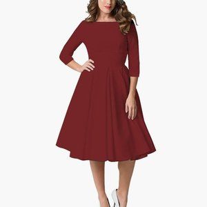 Women's 1950's Retro Tunic Puffy Swing Dress w/ Casual Side Pockets SMALL